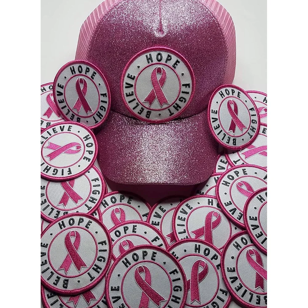 
Пластырь с лентой для рака груди 4x4 дюйма, вышитый, «надежды, верь, борьба», с утюгом или пришивкой, пластырь/аппликация для рака, розово-серый 