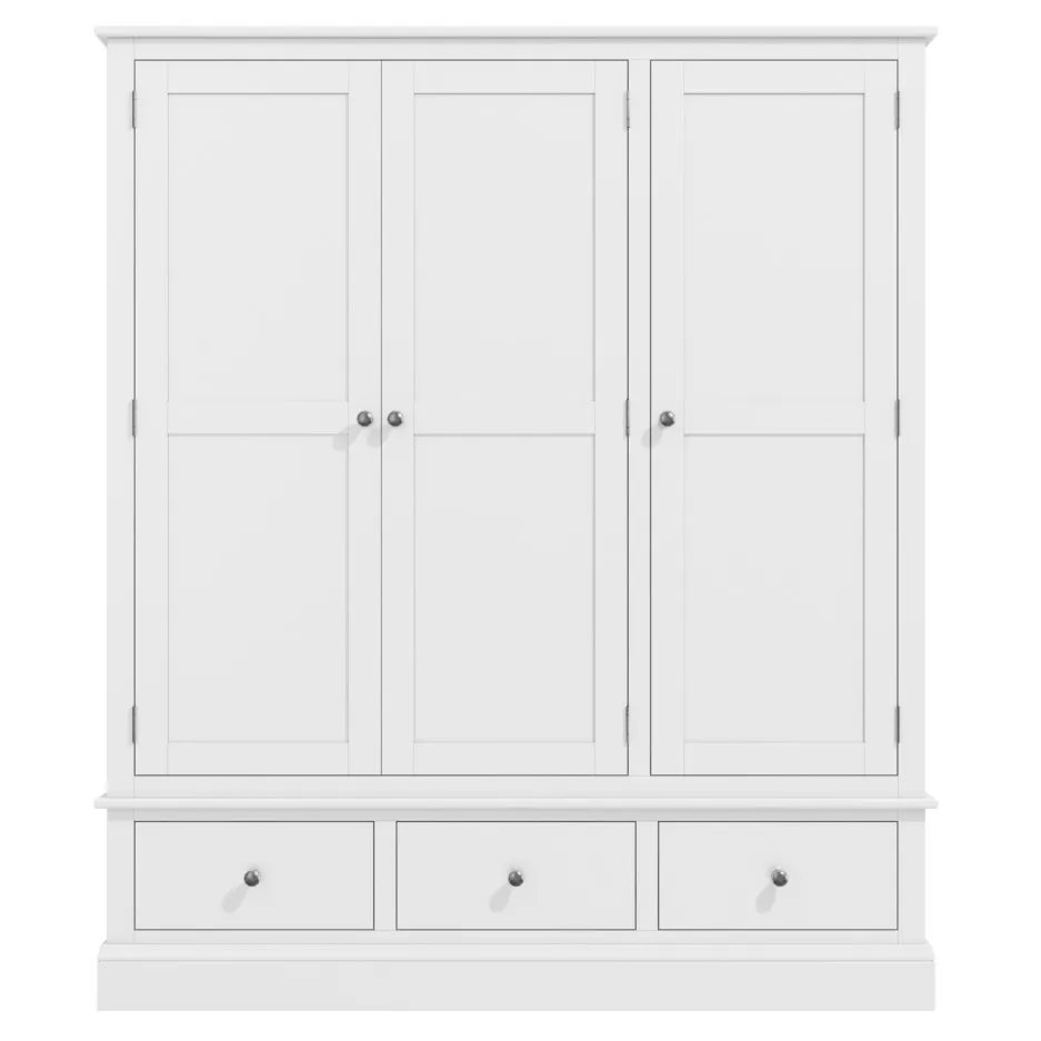 
Wardrobe 2 Doors 3 Drawers White Painted Solid Wooden Bedroom Furniture 