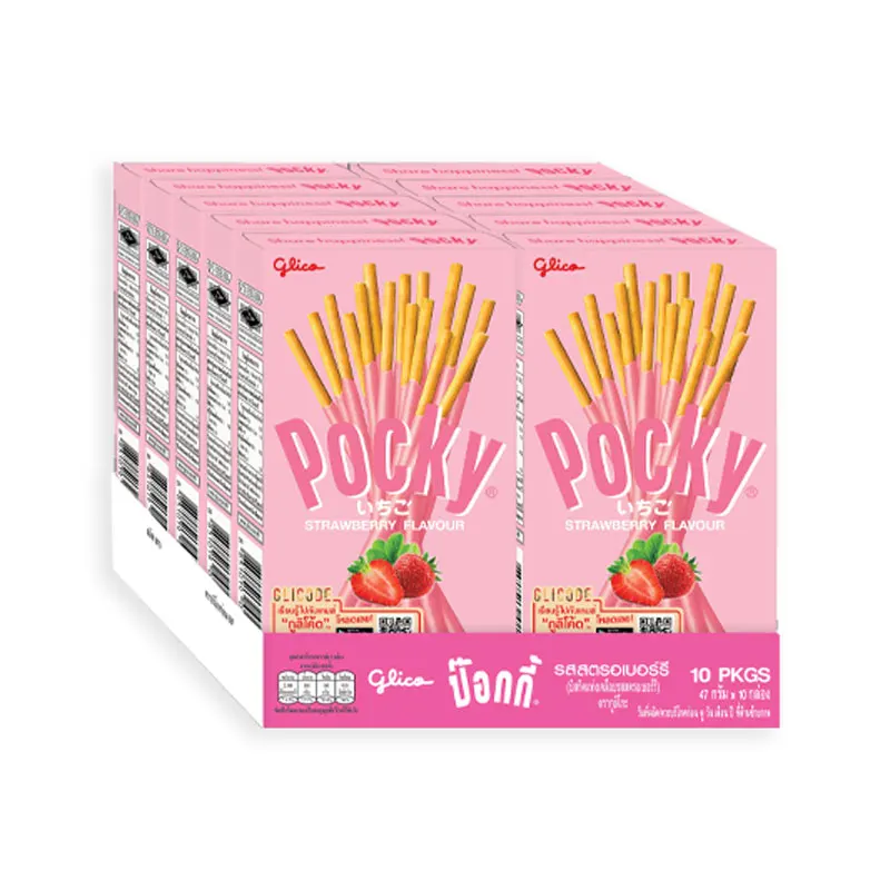 Wholesale Glico Pocky Strawberry Flavour Biscuit Stick Thai Snack High Quality 47G.