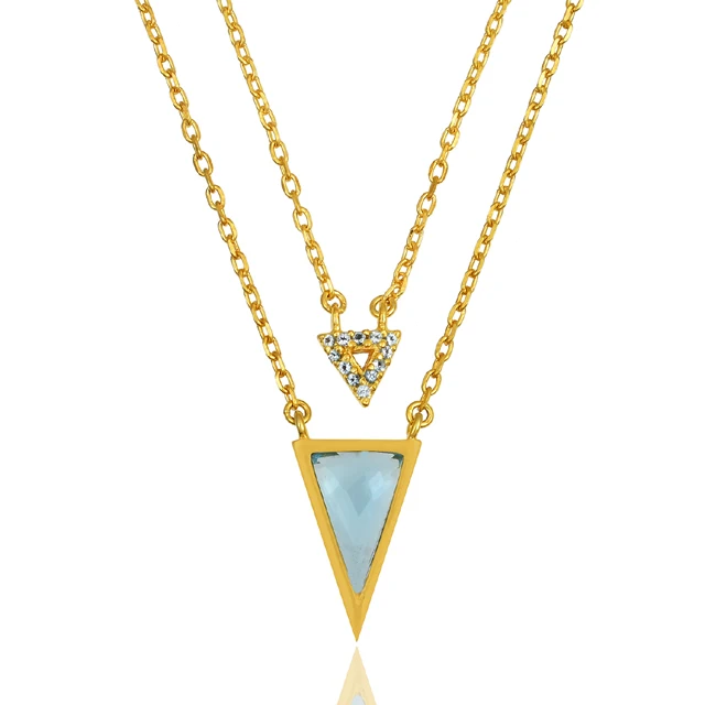 Trendy high quality fine vermeil drop necklace gold plated chunky fine 925 sterling silver blue topaz stone pendant necklace