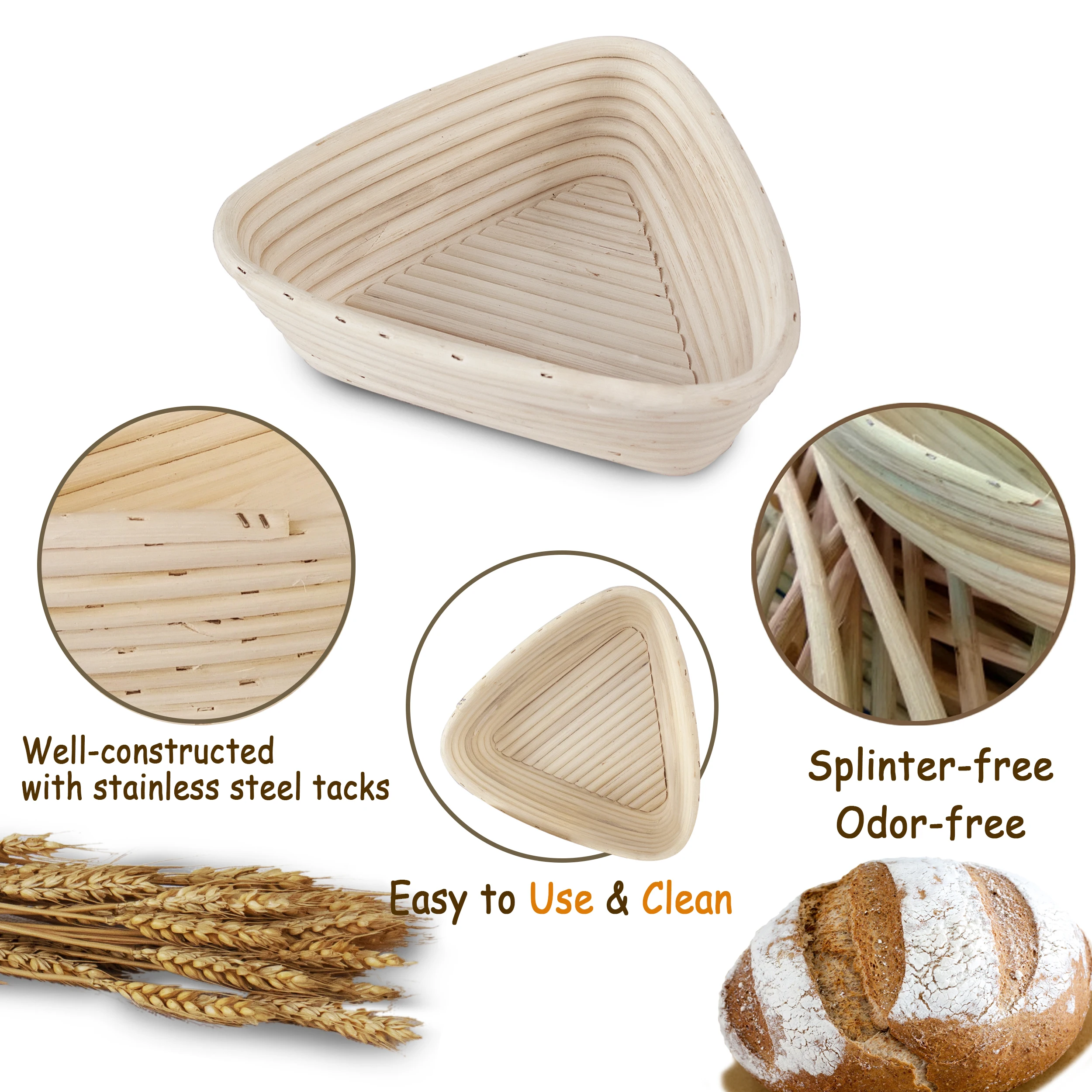 Bread Proofing Basket Baking Bowl Handmade Dough Rising Fermentation Baking with Dough Scraper Linen Liner Cloth Bread Lame