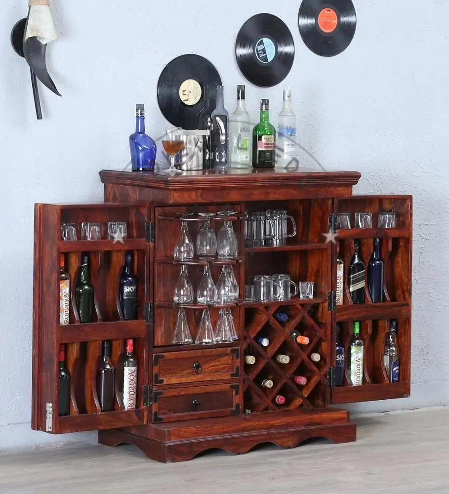 Деревянный барный шкаф с отделкой из меда дуба