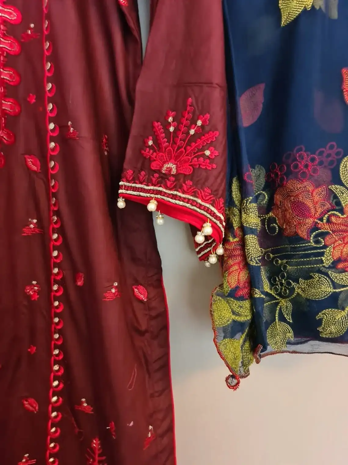 Indian Pakistani Maroon Embroidered Clothes Shalwar Kameez Lawn Hot Selling Dress 2021