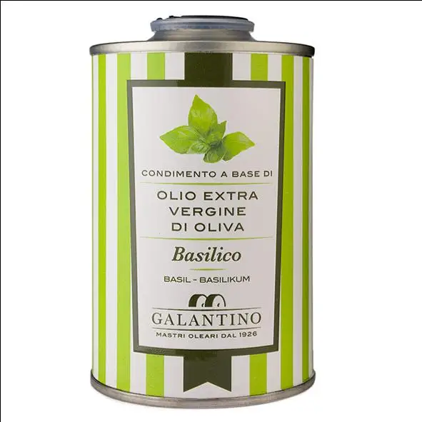 Basil  Natural Flavored Extra Virgin Olive Oil  Tin Galantino for dressing and cooking 250ml