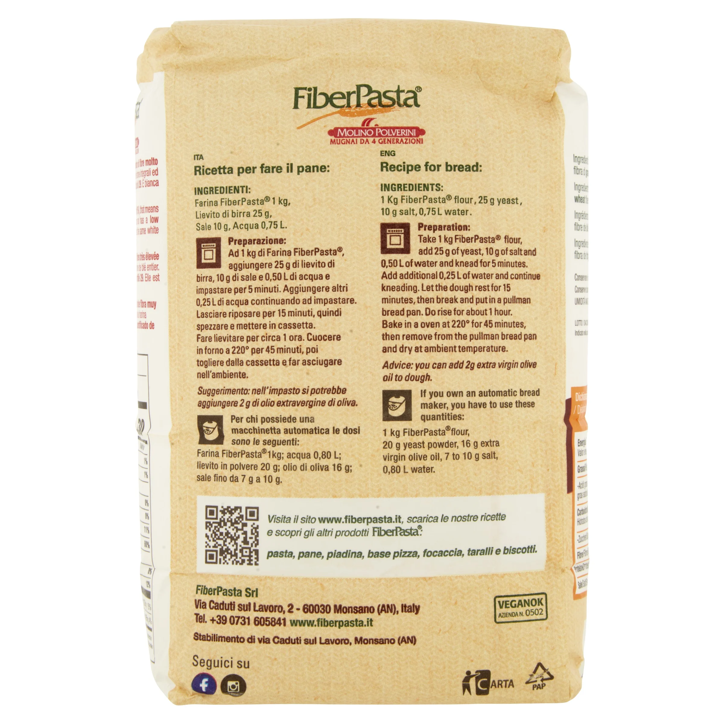 HIGH FIBER WHEAT FLOUR WITH LOW GLYCEMIC INDEX AND FREE FROM PRESERVATIVES - PREMIUM QUALITY AND MADE IN ITALY