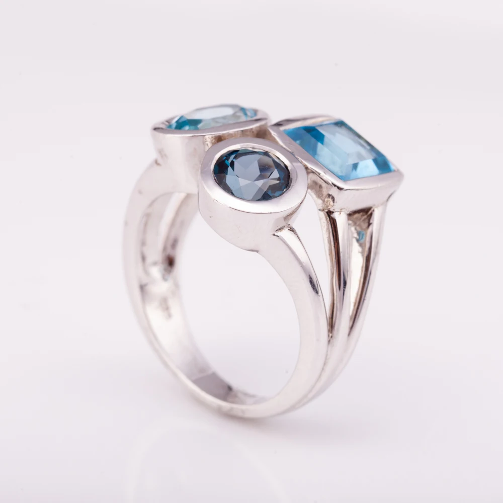 new design three shades of natural blue topaz silver 925 ring factory price  from Thailand Manufacturer