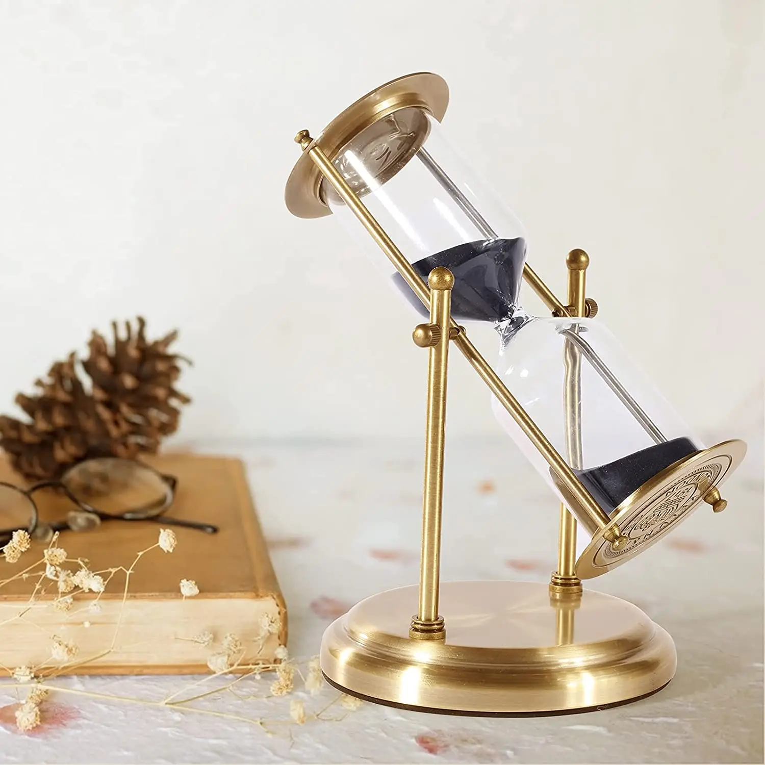 Metal Antique Vintage Kelvin & Hughes 1917 London Rotating 10 Minutes Hourglass Sand hourglass Flip Sand Timer