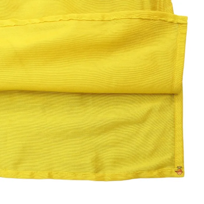 Attractive And Handcrafted Beautiful Designer Embroidery At Front Bottom For Kids Yellow Kurta With Red Dhoti Pure