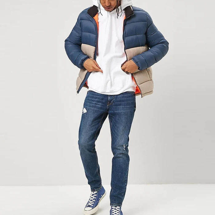 oem manufacturers custom colorblock zip opening puffer jacket coat winter men