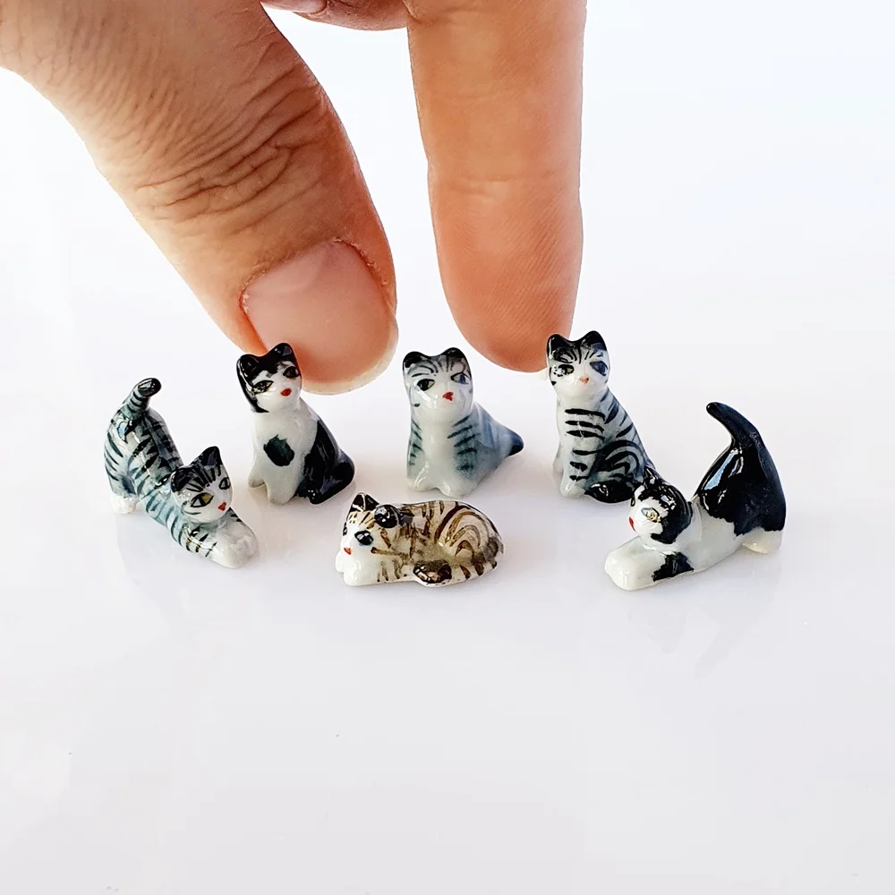 Dollhouse Miniatures Ceramic Figurine Animals Cat Kitten 6pcs/set
