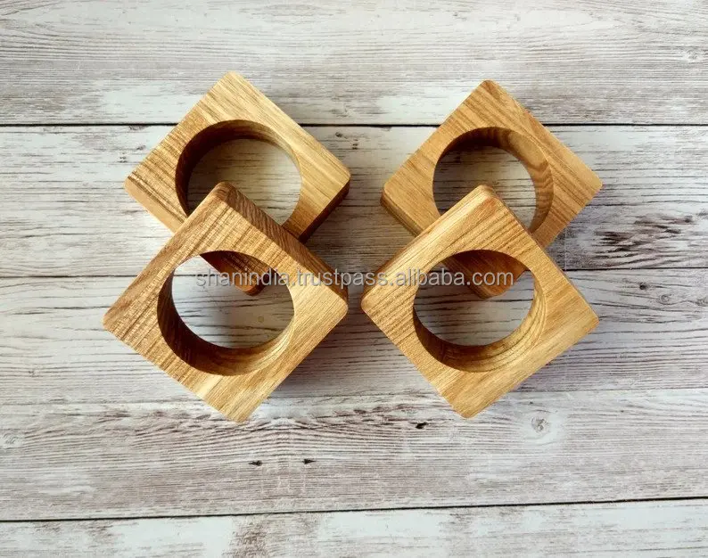 Square Natural Handmade Napkin Holder promotional gifts wood round craft party tableware decor wooden napkin rings Napkin holder