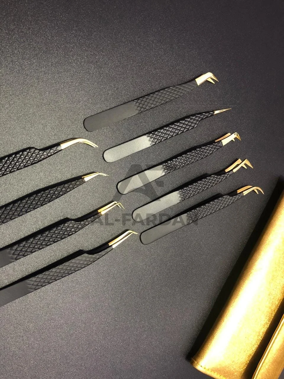 Russian Volume Eyelash Extension Tweezers Solid Stainless Steel Matte Black Gold Tip Set Lash Tweezer 90 Degree Boot Tweezers