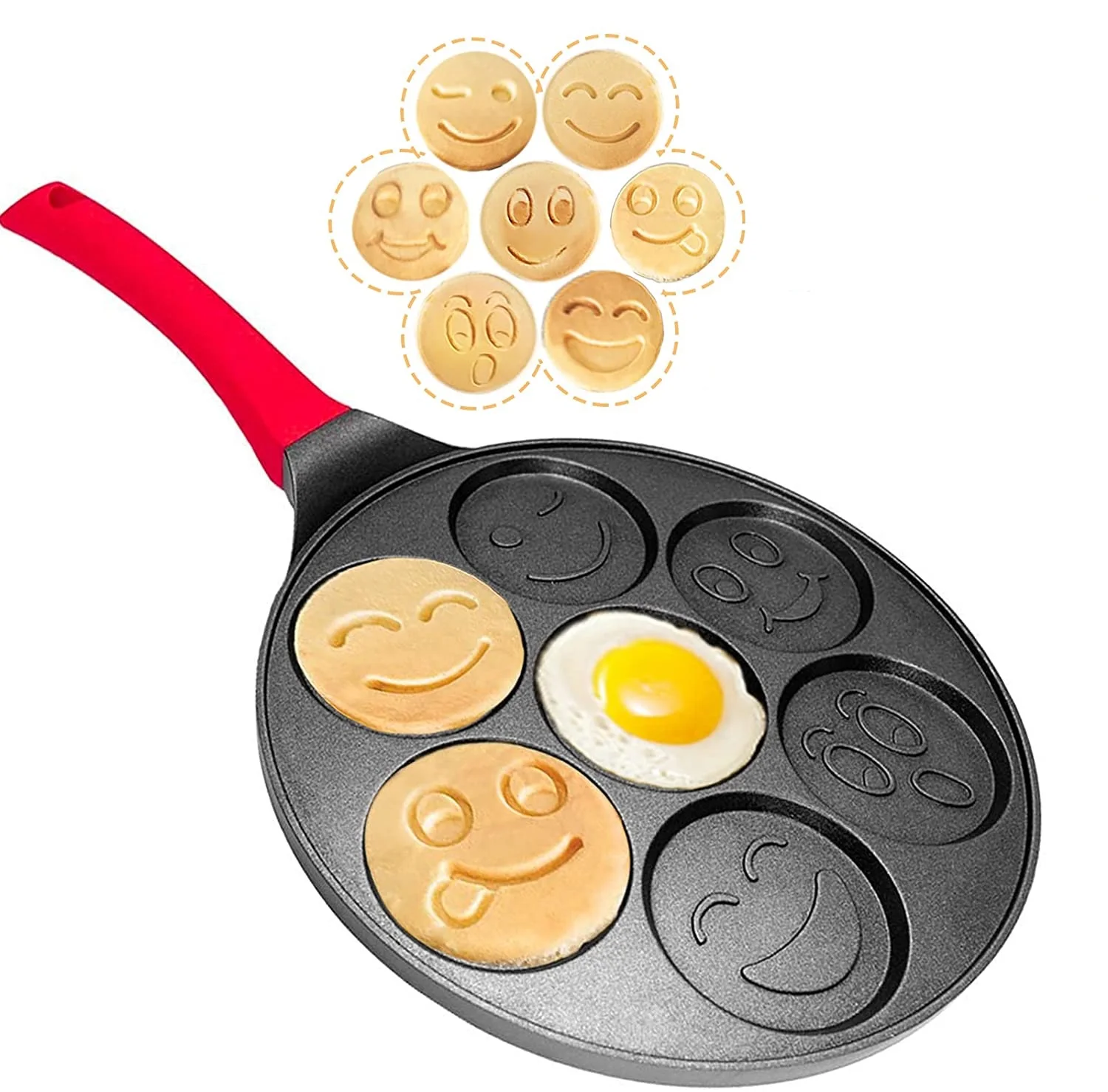 
Emoji Smiley Face Pancake Pan Fun 7 Emoji Mini Pancake and Flapjack Maker Die Cast Aluminum Double Layer Nonstick Coating pan 