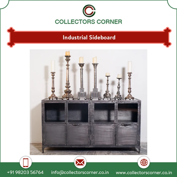 Hot Selling Exposed Iron Rivets Industrial Sideboard with Bottom Storage Shutters