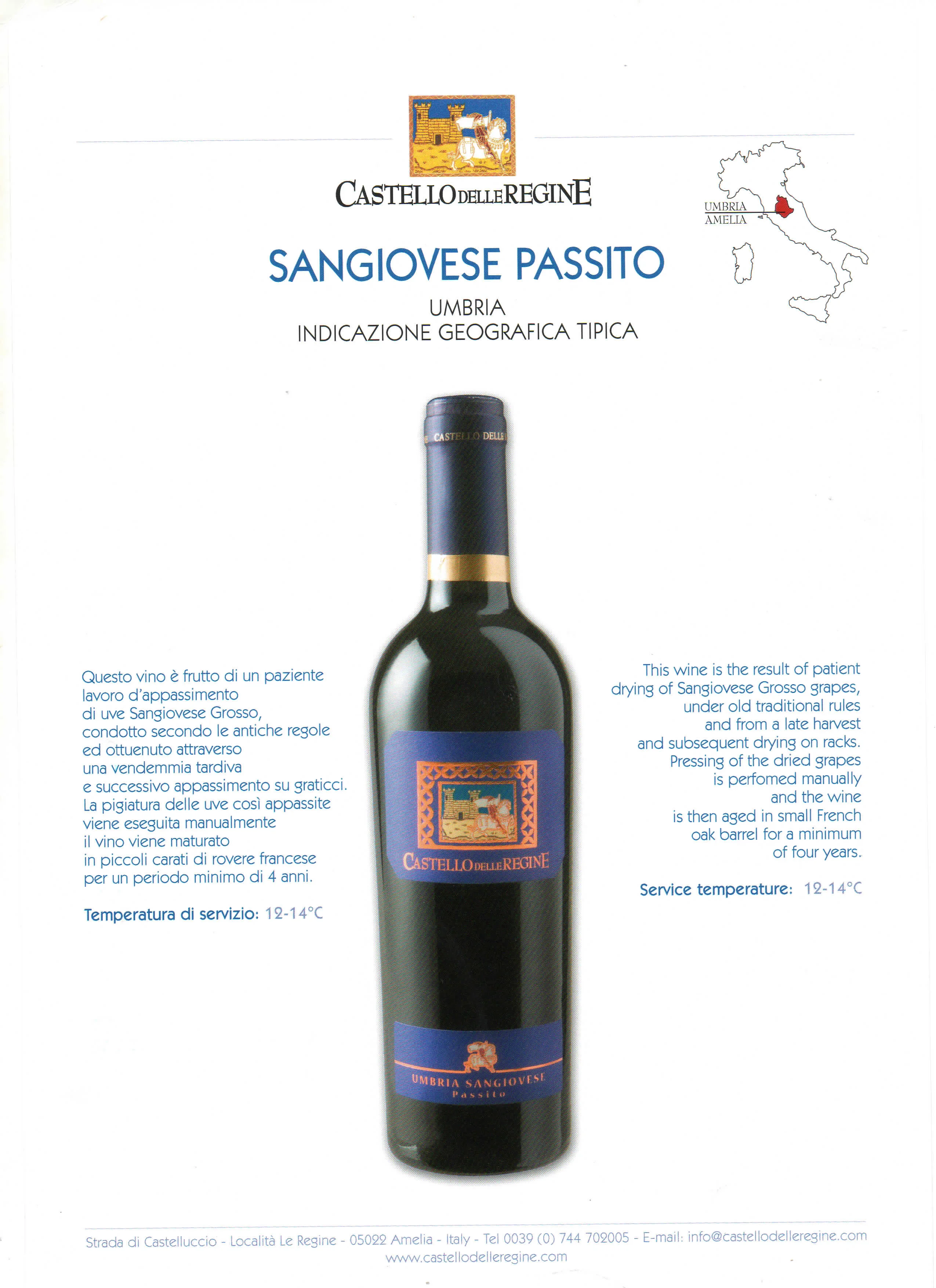 Best Quality Italian 500 ml Sweet Red Wine PASSITO SANGIOVESE 2011 Dessert Red Wine for party