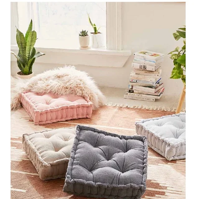 Chambray Washed Floor Pillows Home Office Dining Outdoor Floor Cushion Seating Sofa Pad Seat Cushions Comfortable 100% Cotton