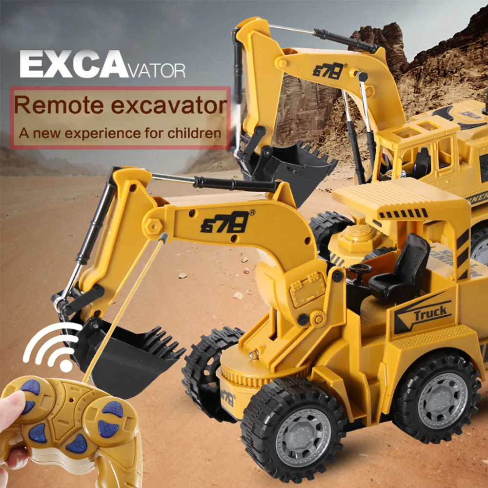 Remote Control Excavator Toy LED Light 5CH Electric Construction Vehicle Truck RC Toys Excavator For Kids