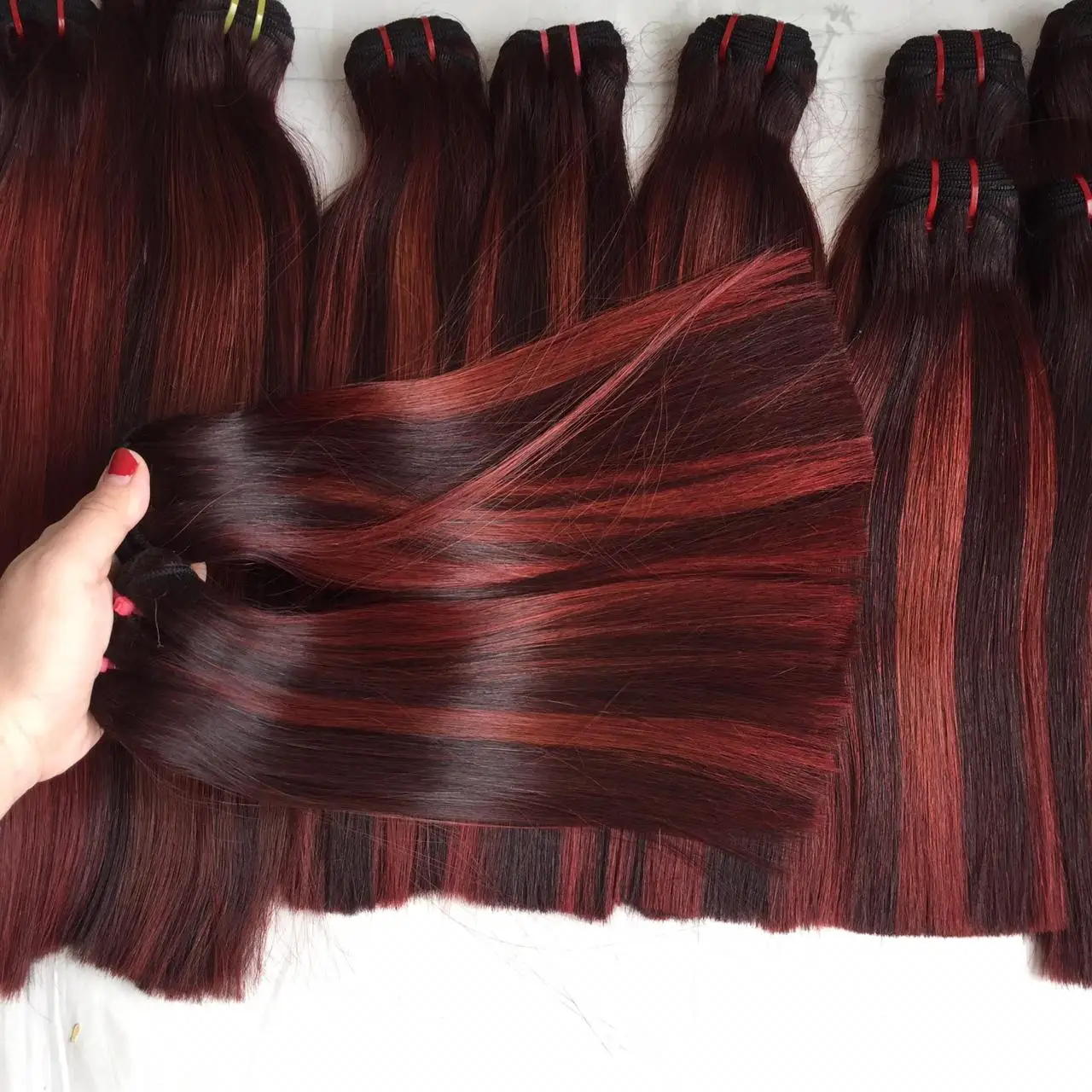 Red color bone straight hair new color  Vietnam hair real human hair extensions