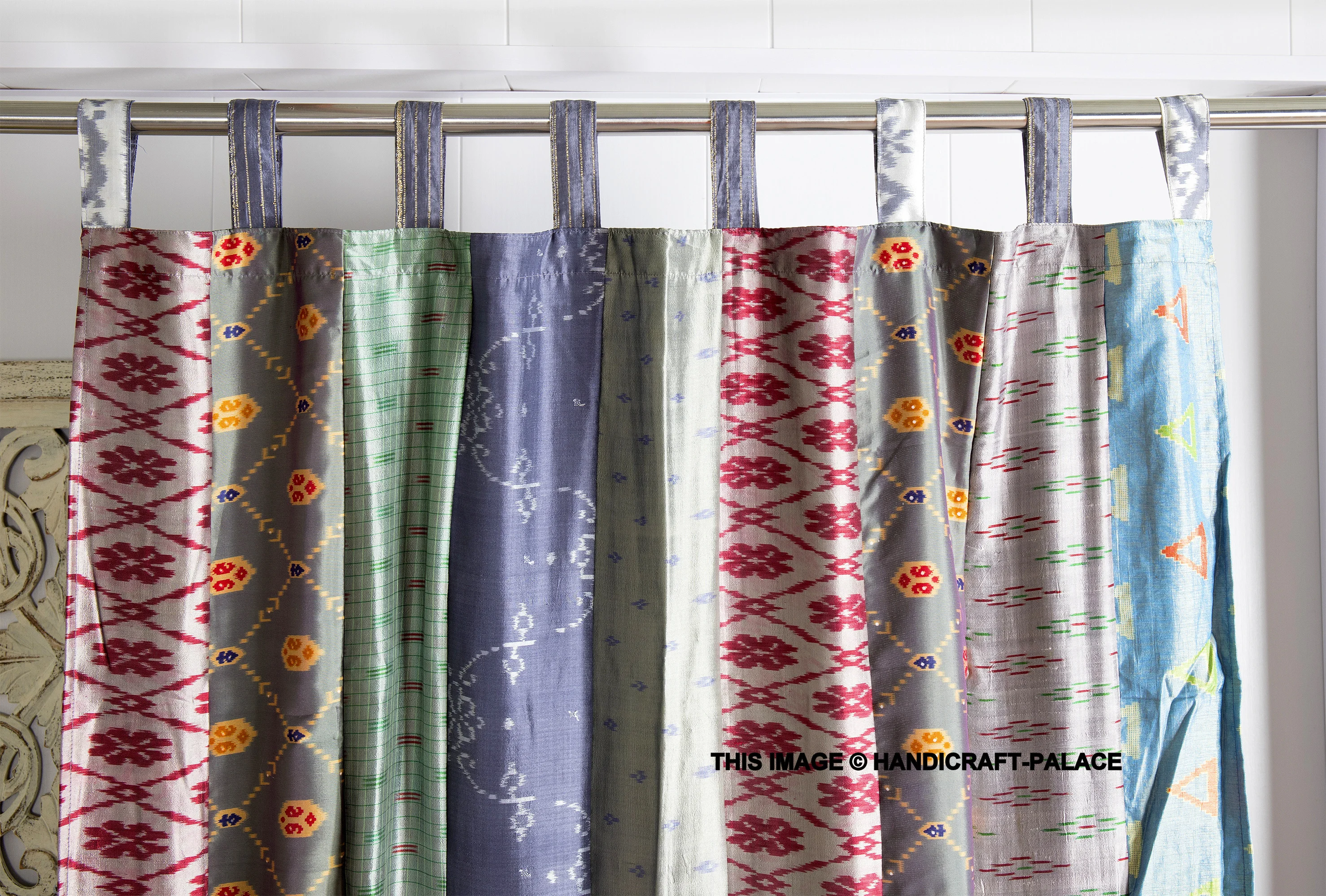  2 шт. винтажные шелковые сари оконные шторы индийские Лоскутные серые занавески