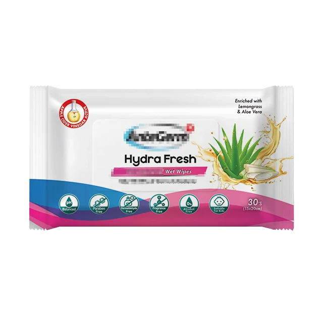 Malaysia OEM Hydra Fresh Wet Tissues 1 Ply 30 Sheets per Packet for Skin Hygiene for Kids