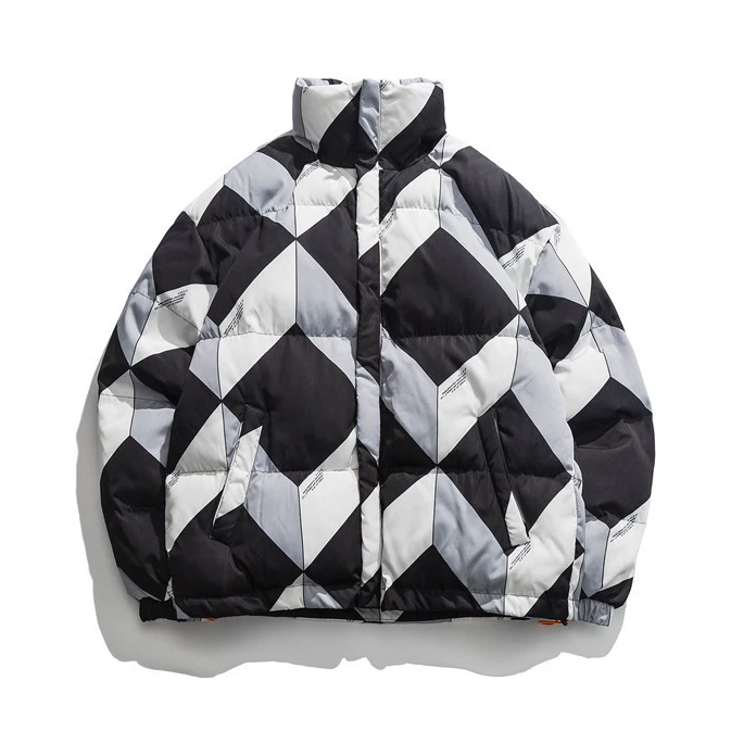 Оригинальный производитель зимняя мужская стеганая куртка-пуховик контрастных цветов с 3d принтом синель вышивка пуховик зимние куртки из органического хлопка