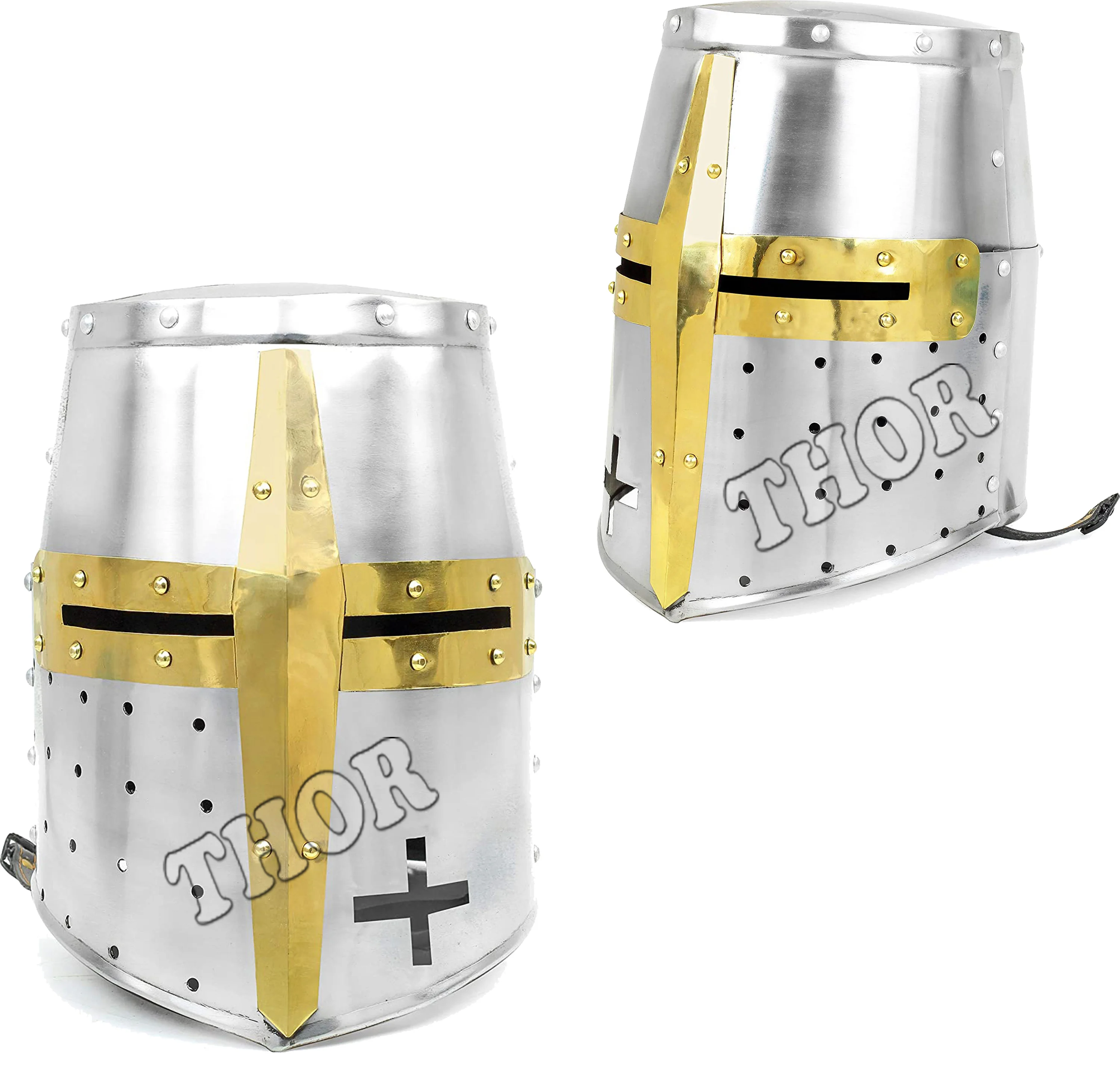 Medieval Armor Templar Crusader Knight Armor Helmet Greek Roman Spartan Brass Cross Helmet Silver Polished