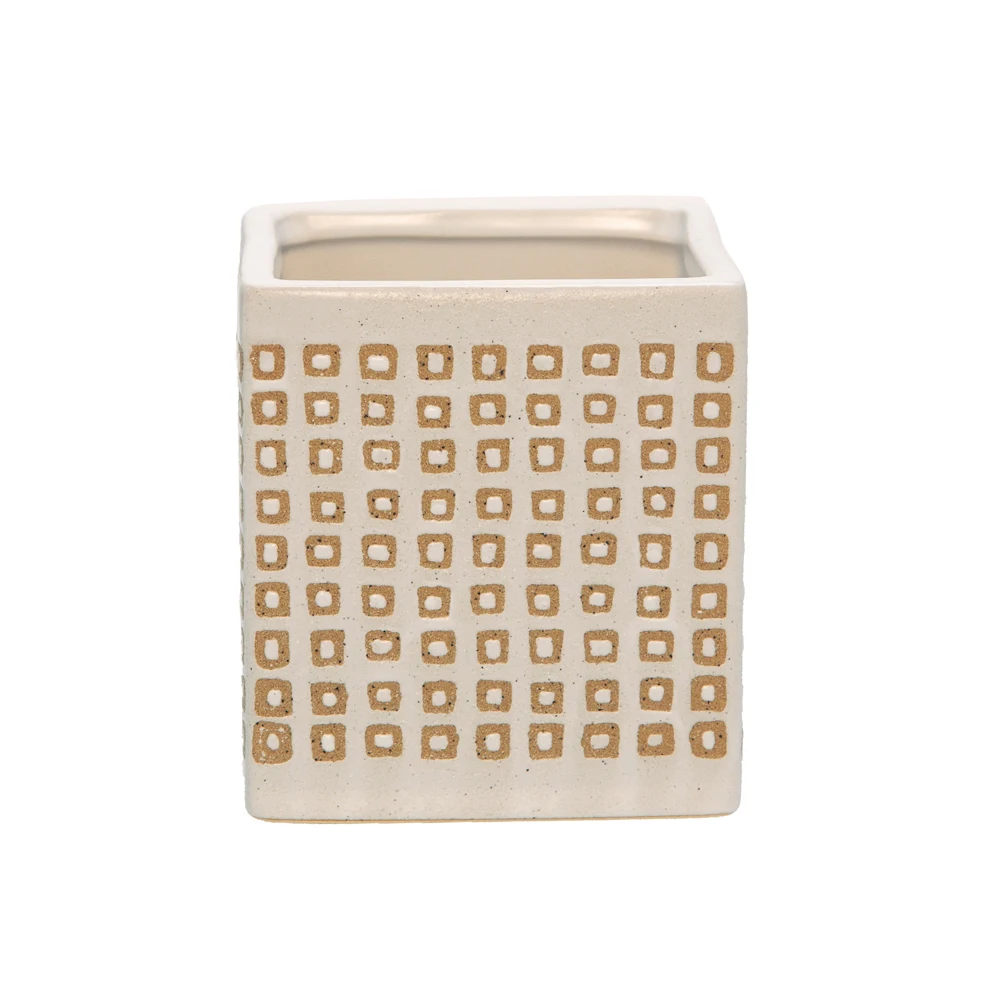 Sagebrook Home Ceramic 4 Inch Square Dotted Pen Holder Cream Color Top Quality wholesale Supplier
