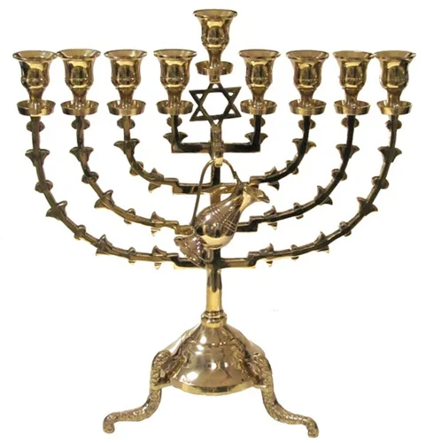 Best  Quality  Antique Large 15 Inch Brass 9 Branch Temple Menorah Judaica 12 Tribes Candle Stick Holder Jewish Oil Hanukkah