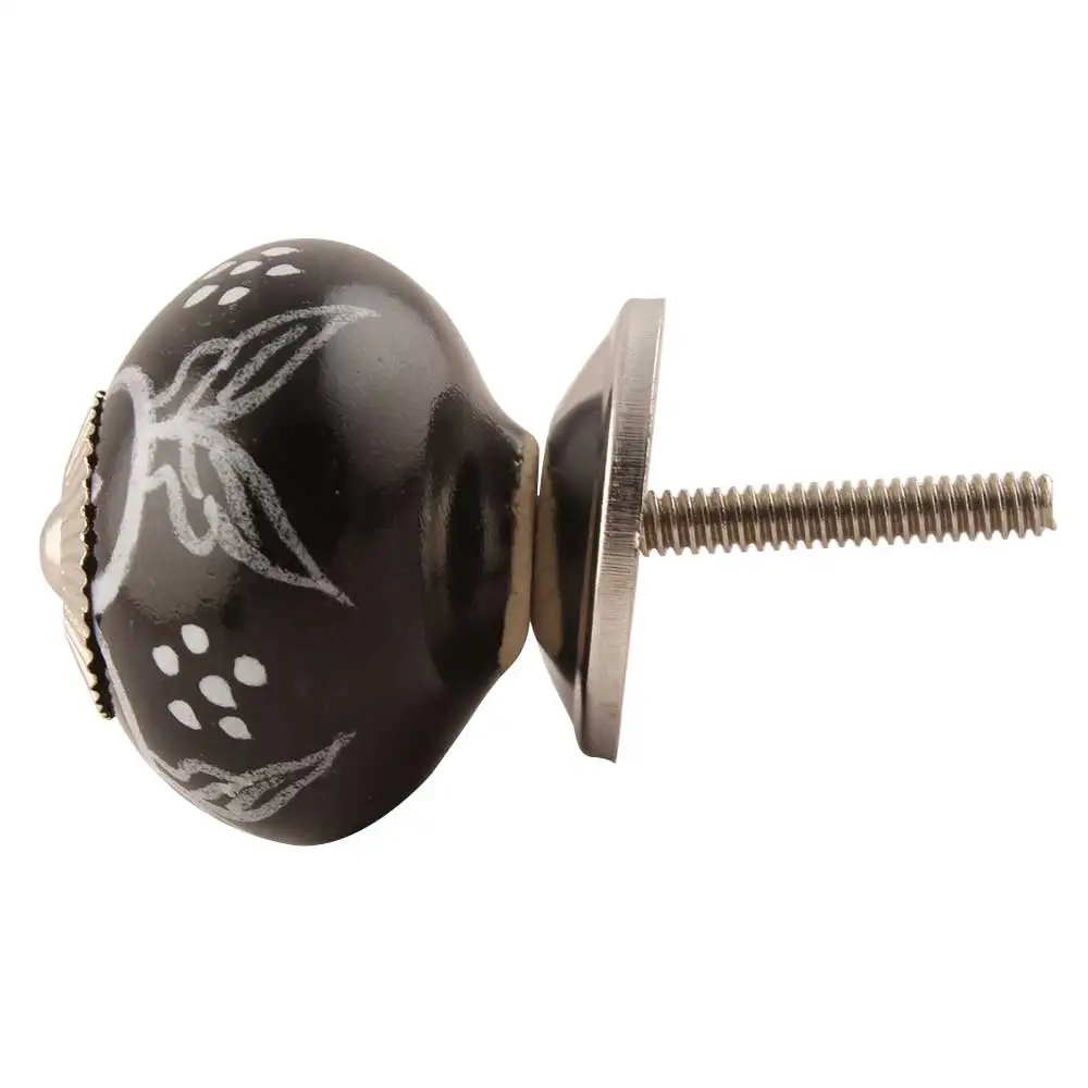 Handmade Decorative Black Ceramic Floral Drawer Knobs Dresser Cabinet Pulls Kitchen Cupboard Door Handles Low Price Wholesale