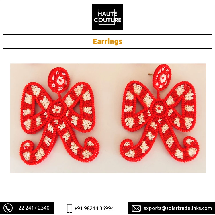 Sequins & Beads Made Candy Cane Drop Earrings Hand Embroidered Handmade Earrings from Contract Manufacturer