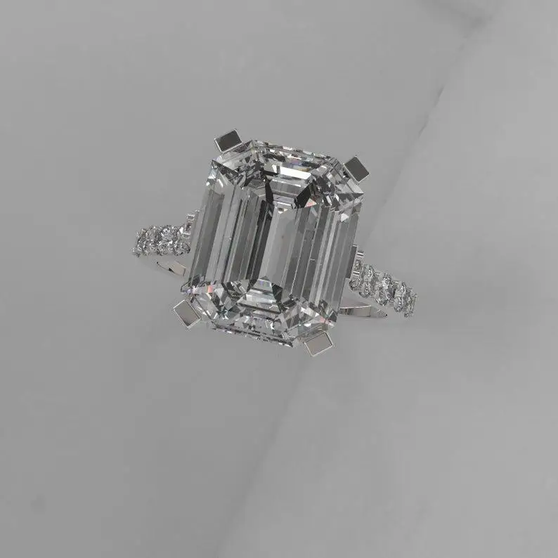 3CT VVS качественное кольцо с изумрудной огранкой муассанит обручальное кольцо с акцентами 925 стерлингового серебра ювелирные изделия 18 карат бриллиант основной камень