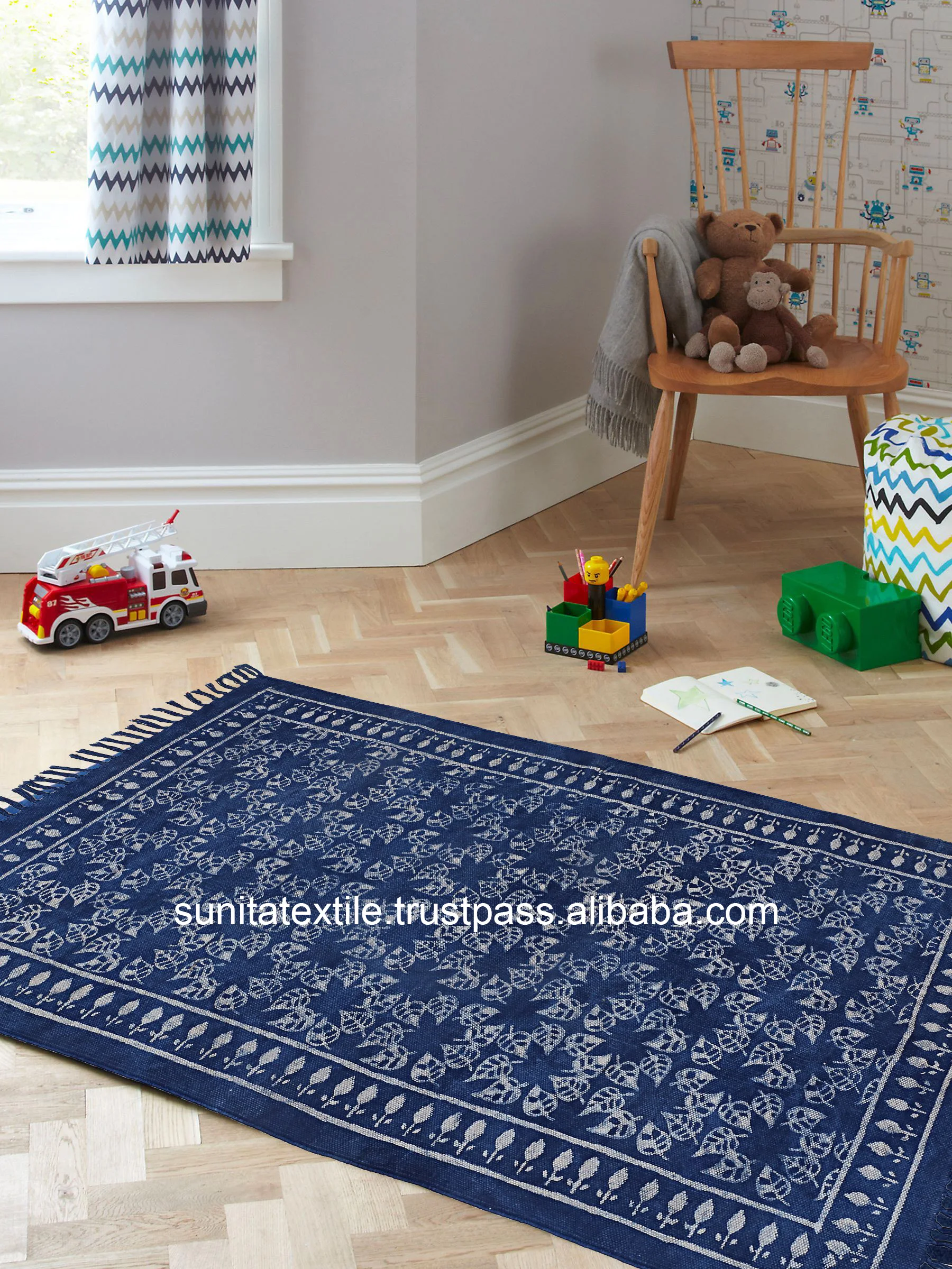 Wholesale Indian 100% Soft Cotton Handmade Bohemian Decorative Bed Runner Blue Indigo Block Printed Floor Area Outdoor Rug