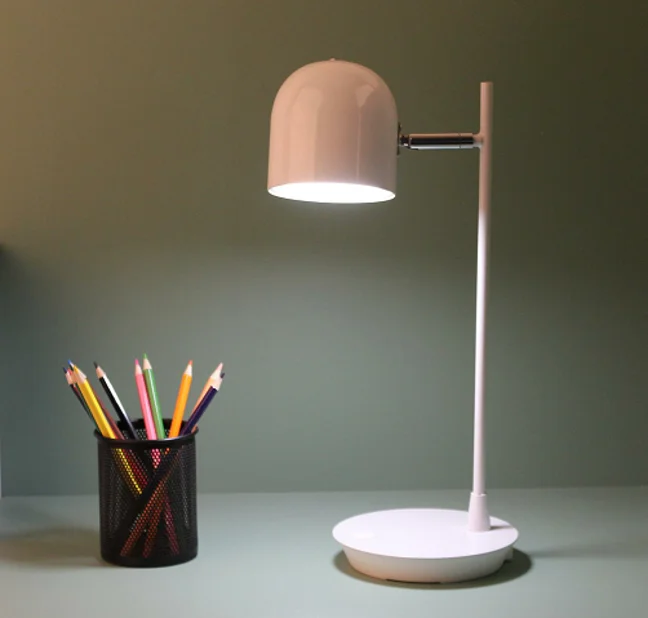 IV18-E Chargeable Cordless Nordic Style White Metal Shade LED Desk Lamp with Electrode less Dimming Switch & Shaking Lamp Shade