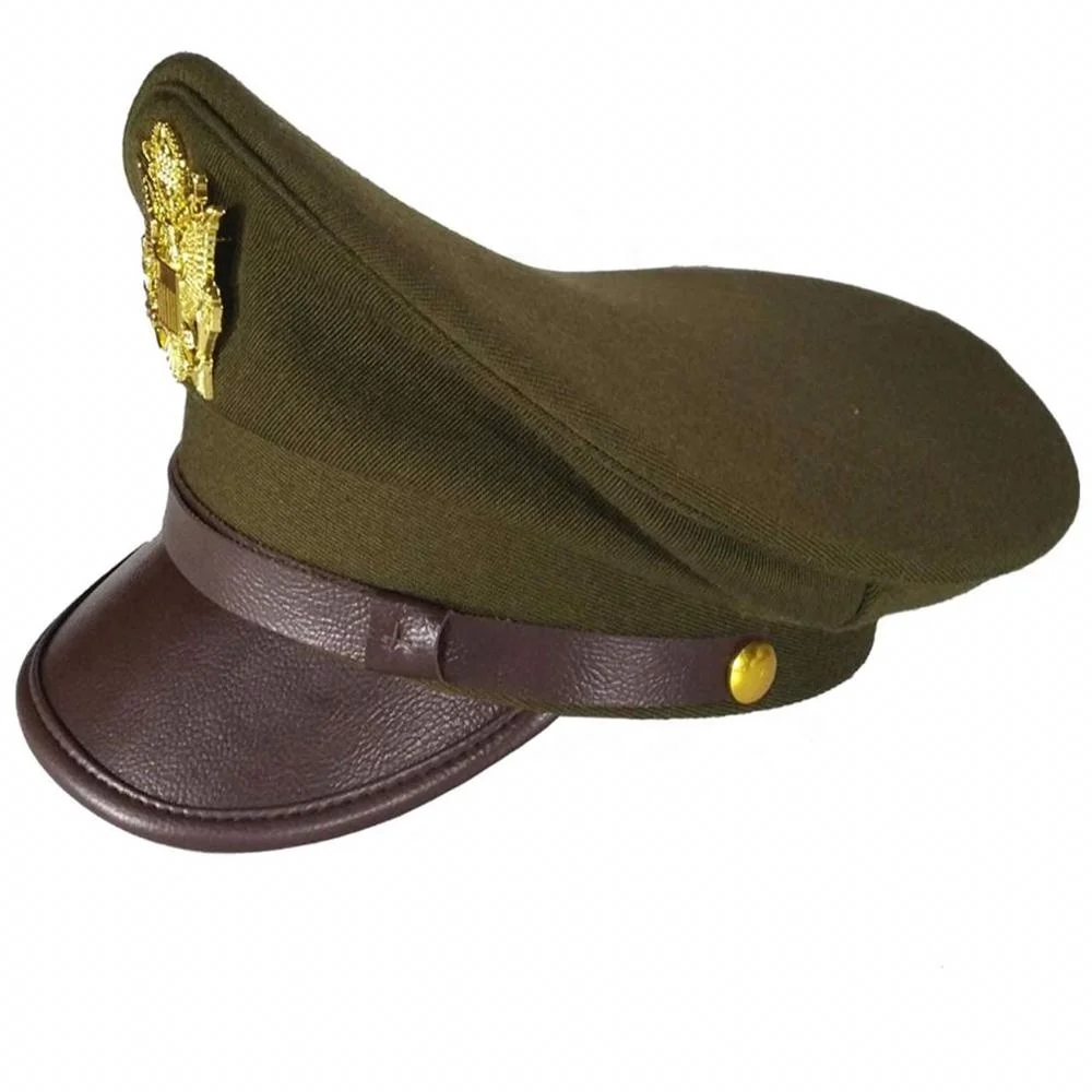 WW2 WWII US Officer HAT with Gold Eagle Badge Costumes Reproduction Officer Peaked Hat