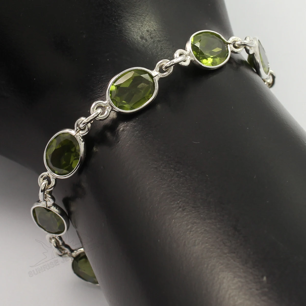 Best Seller Natural Green Peridot 6x8 MM Gemstone Oval Faceted Cut Bezel Chain Handmade Solid 925 Sterling Silver Bracelet