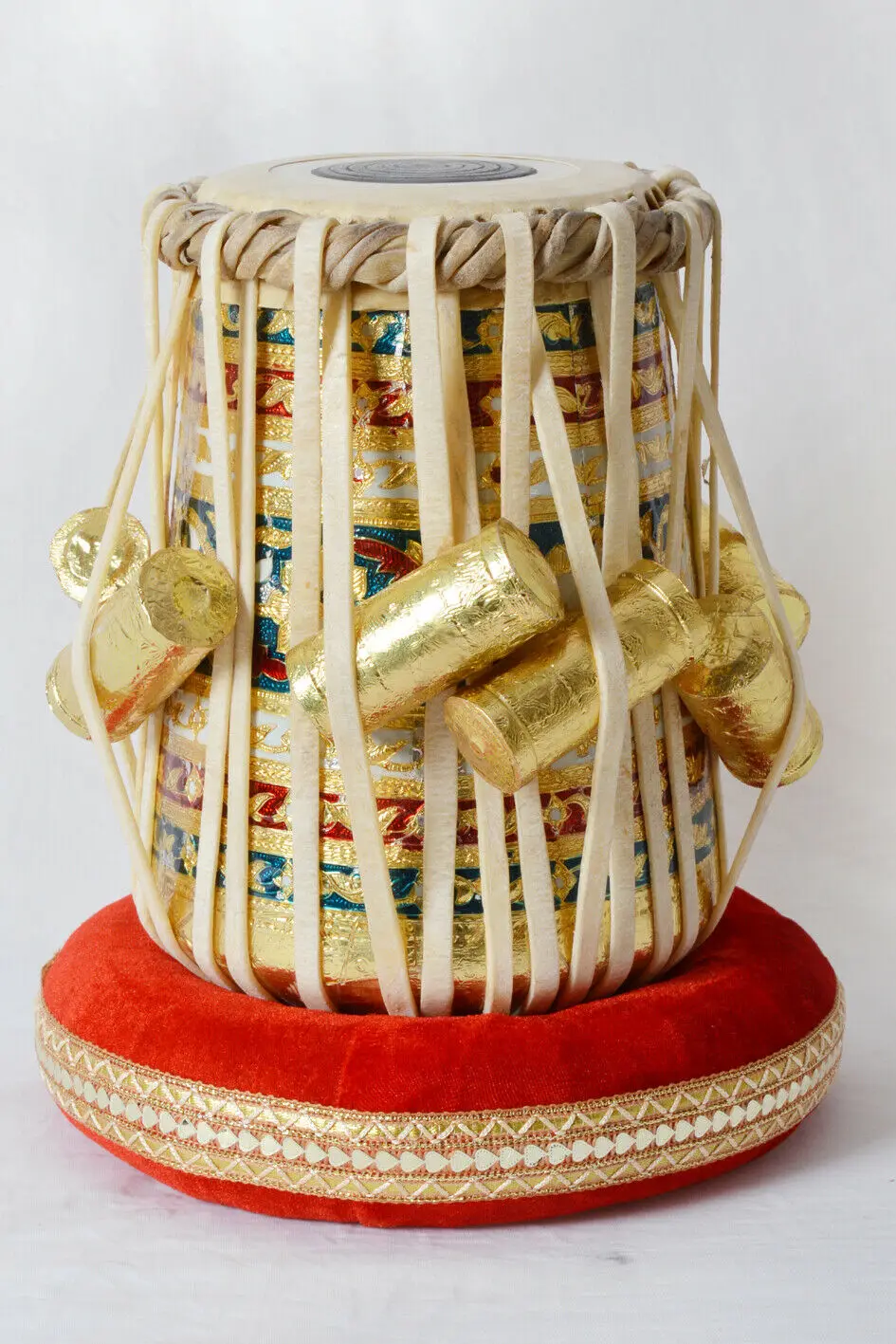 Indian Musical Instrument Tabla Meenakari Bayan, Sheesham Wood Dayan Drum Educational Meenakari Table Set Chrome Finish