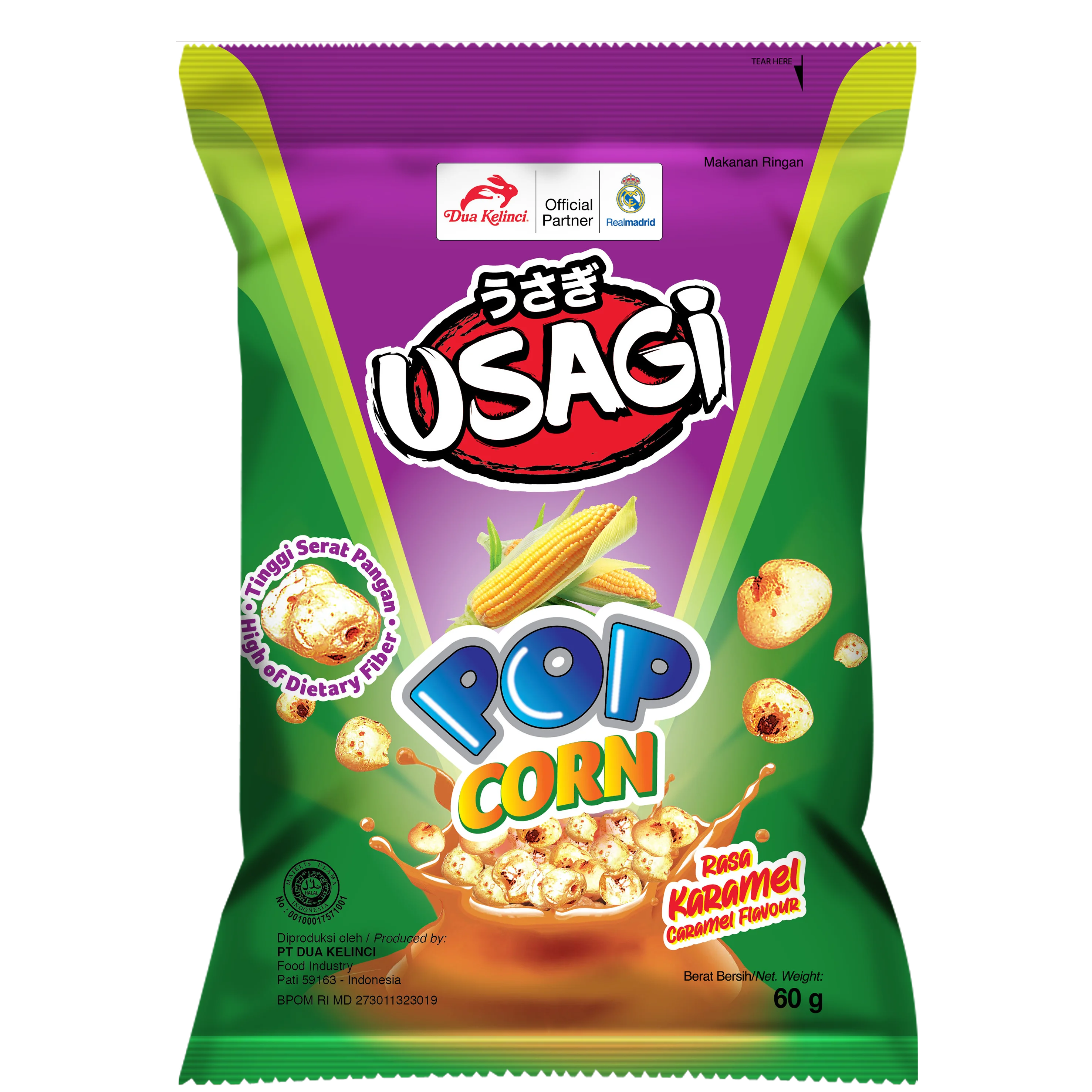 DUA KELINCI - USAGI-  POP CORN SNACK CARAMEL FLAVOR SNACK INDONESIA 60 GR