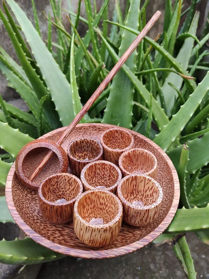 Vietnamese Handicraft COCONUT WOOD TEACUP with spoon and placemat cup for daily drinking kitchenware party wedding decor table