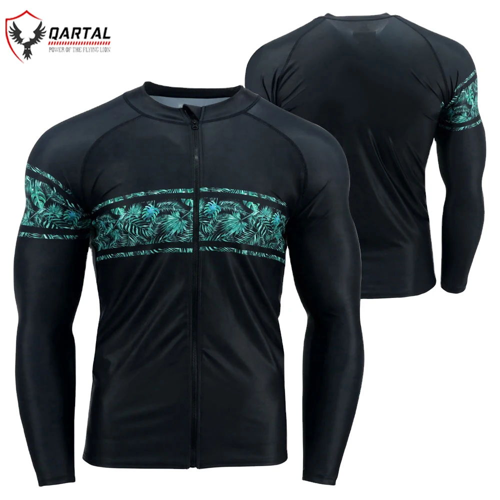 Direct Factory Sale Male Rash Guard Customized Logo & Design Zip Closure Full Sleeves Gym Wear Swim Suit For Men