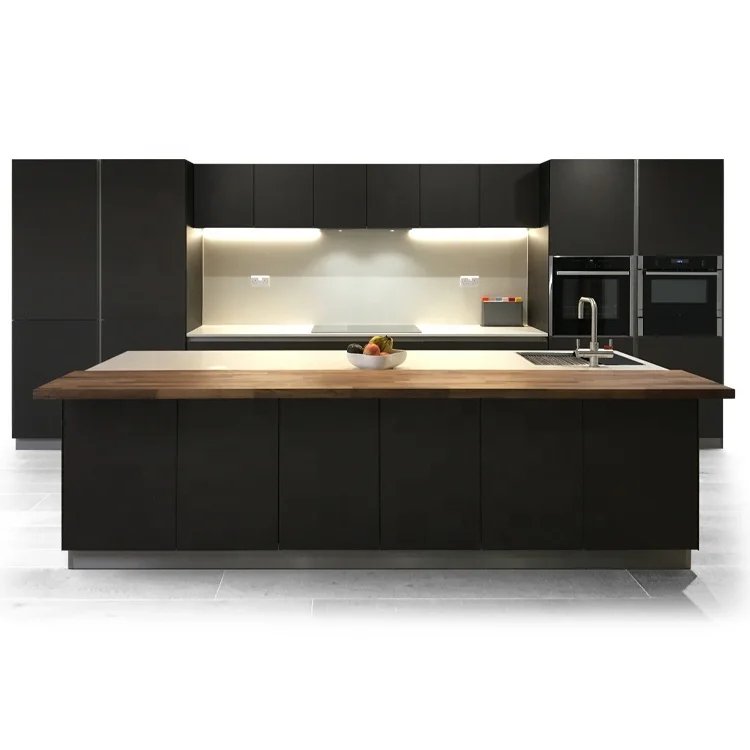 New Arrivals 2021 Matt Black Gray Cuisine Cabinet with Island and Breakfast Bar