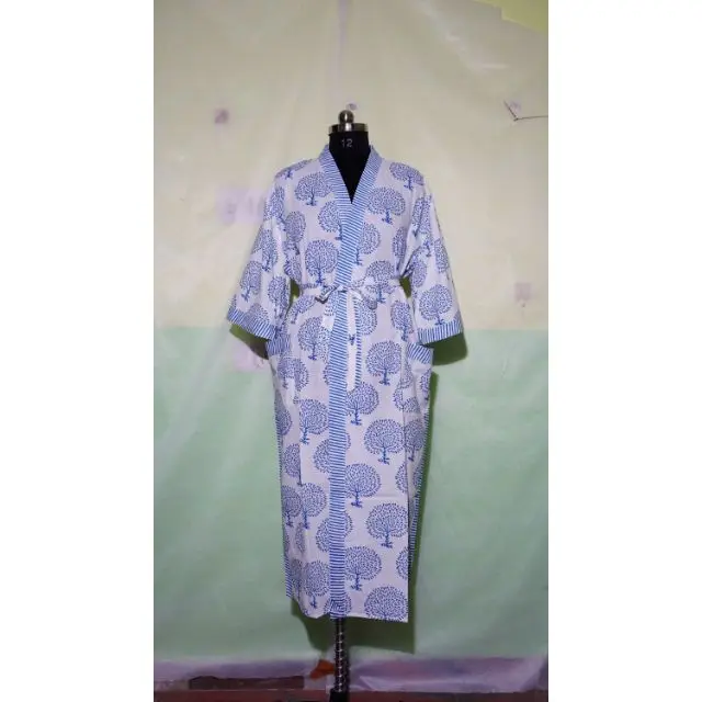 Кимоно с принтом дерева домашняя одежда мягкое и удобное Макси-Платье ночная Пижама халат индийский ручной работы хлопковый Халат