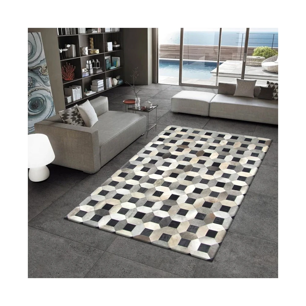New Arrival Black Natural Hair on Leather Hide Rugs Handmade Viscose Silk Rug Floor At Low Price