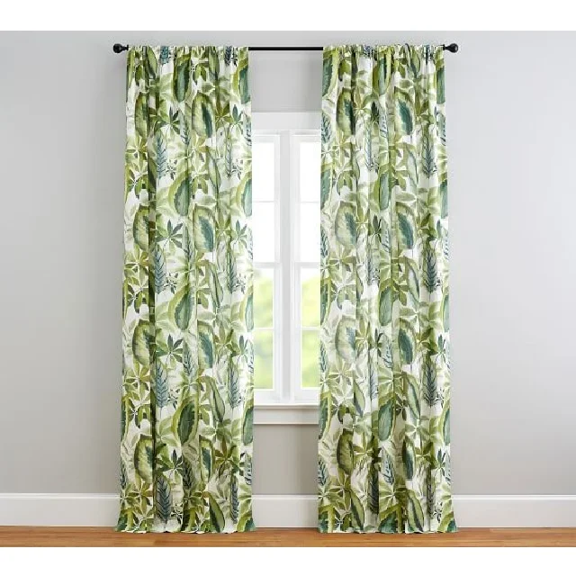 High quality fancy Design Mint Green Color 100% Organic Cotton Curtains