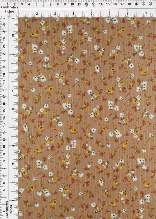 Polyester Spandex Yummy Rib Ditsy Floral Print Tan Beautiful Fabric is Perfect for Making Garments