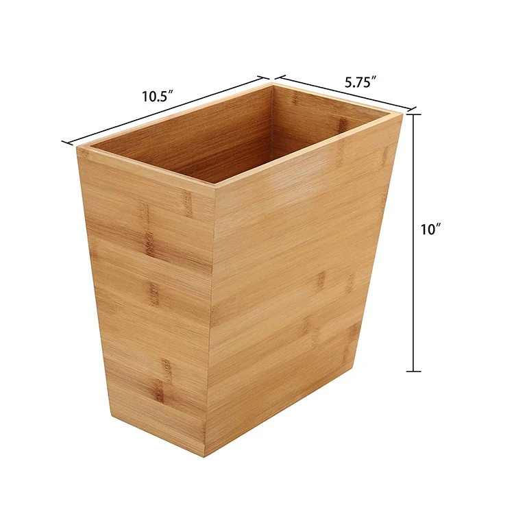 Customized Office Household Bamboo Rectangular Waste Basket Sanitary Trash Can