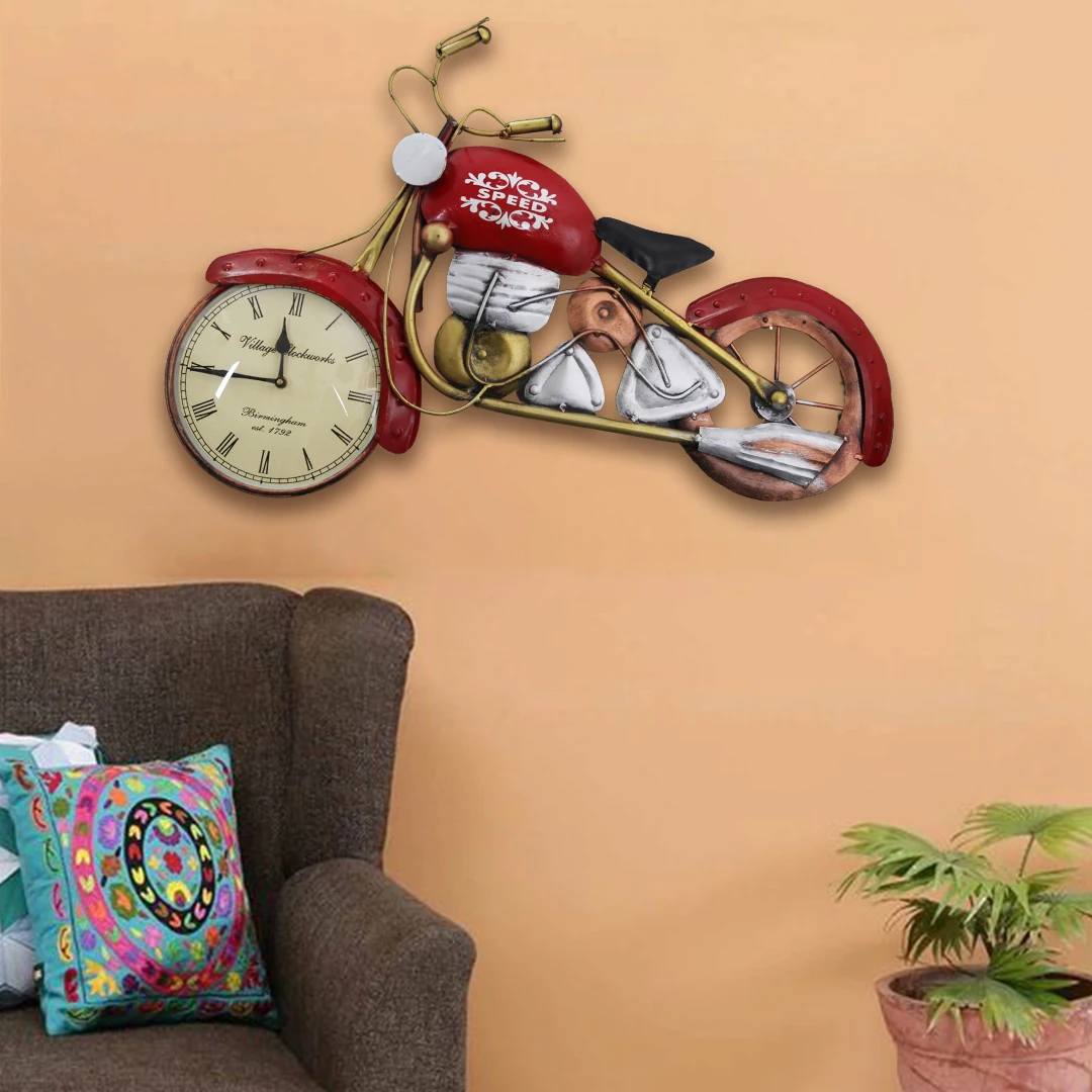 Newest Amazon Hot Selling Custom Design Decorative Metal Bike Vintage Design Antique Desk Table Clock for Home Art Decoration