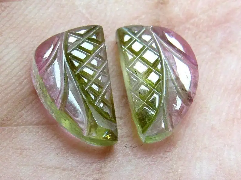 Watermelon Tourmaline Carved Pair