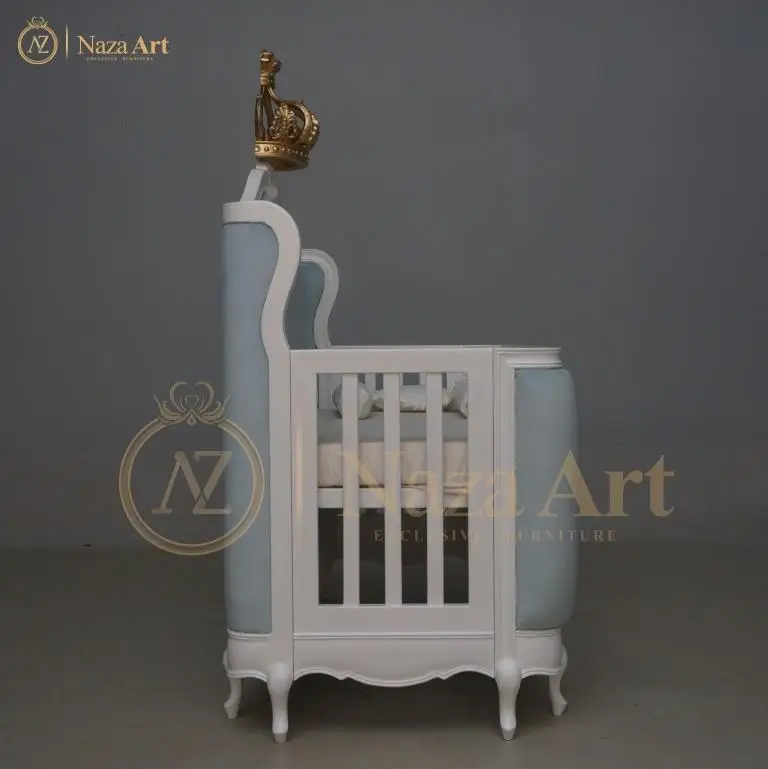 Luxury European Baby Crib Furniture Baby Bedroom With Upholstered Solid Wood For Baby Furniture