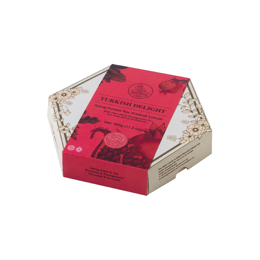 Top Quality Pistachio With Pomegranate Turkish Delight 325g Ready to Ship From Oldest Manufacturer in Turkey