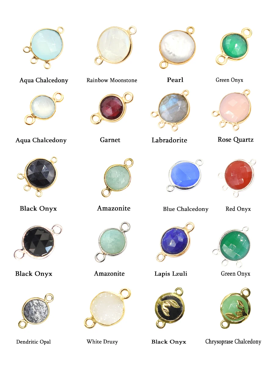 Dendritic Opal Round Shape 925 Sterling Silver Bezel Gold Plated Connector Handmade Jewelry Making